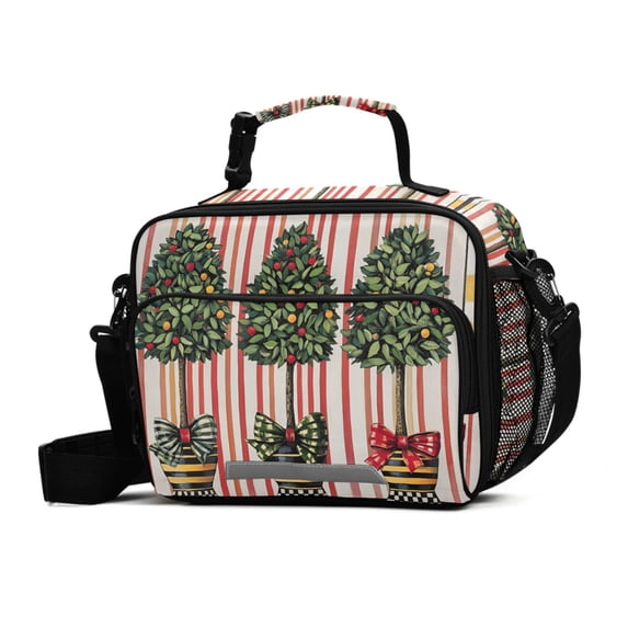 FORMRS Student Lunch Bag Insulated Reusable Cooler Box with Zipper Pockets, Stripes Trees