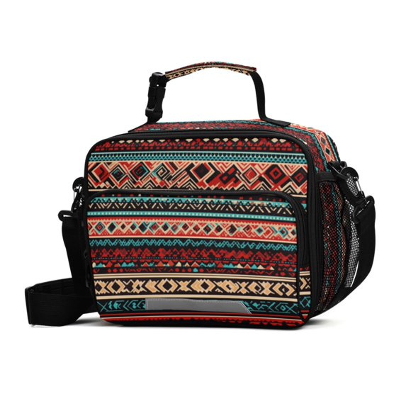 FORMRS Student Lunch Bag Insulated Reusable Cooler Box with Zipper Pockets, Tribal Geometric