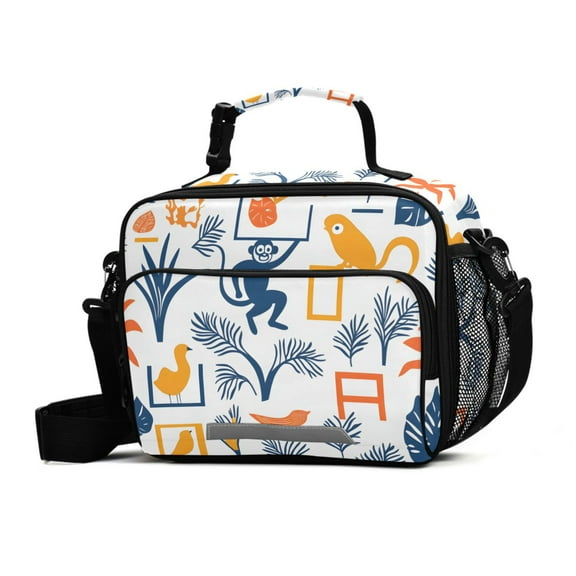 FORMRS Student Lunch Bag Insulated Reusable Cooler Box with Zipper Pockets, Tropical Jungle Vibes