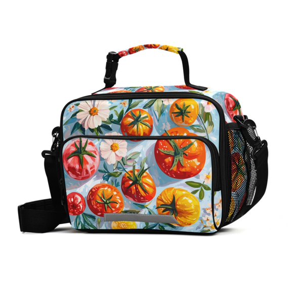 FORMRS Student Insulated Lunch Bag with Shoulder Strap Reusable Cooler Box for School, Watercolor Tomatoes