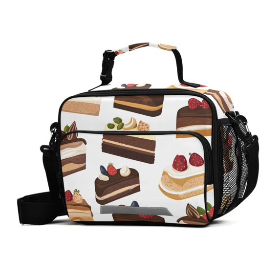 FORMRS Student Insulated Lunch Bag with Shoulder Strap Reusable Cooler Box for School, White Cakes Pattern