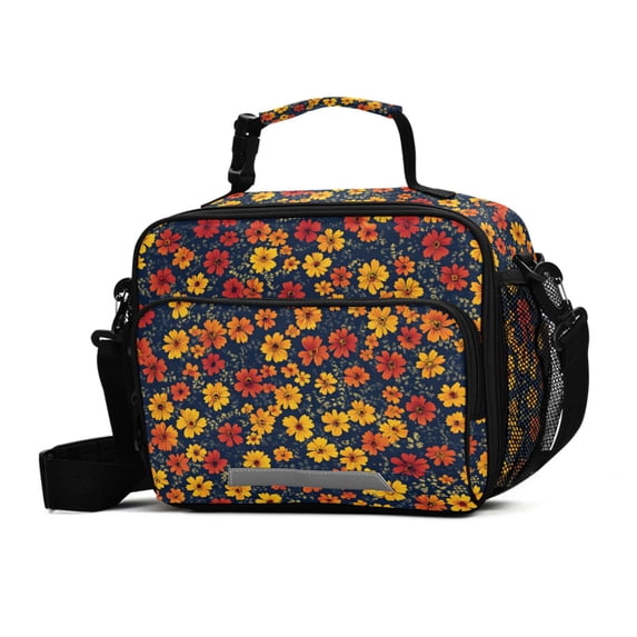 FORMRS Student Lunch Bag Insulated Reusable Cooler Box with Zipper Pockets, Yellow Floral