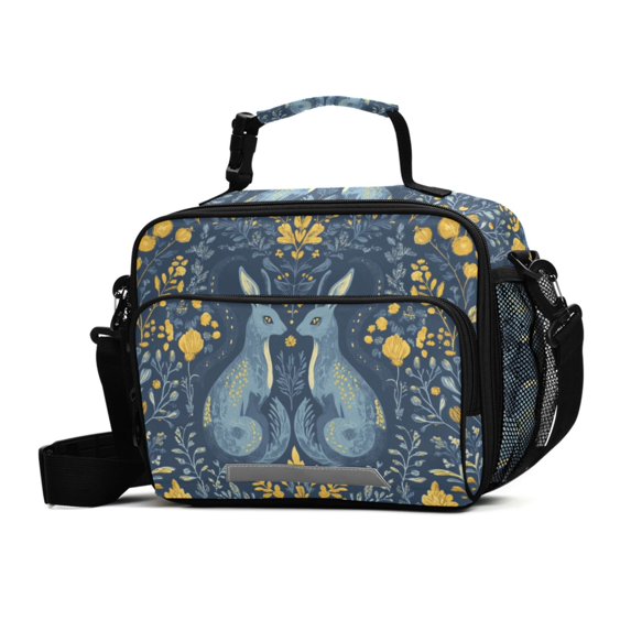 FORMRS Student Insulated Lunch Bag with Shoulder Strap Reusable Cooler Box for School, Yellow Forest Pattern