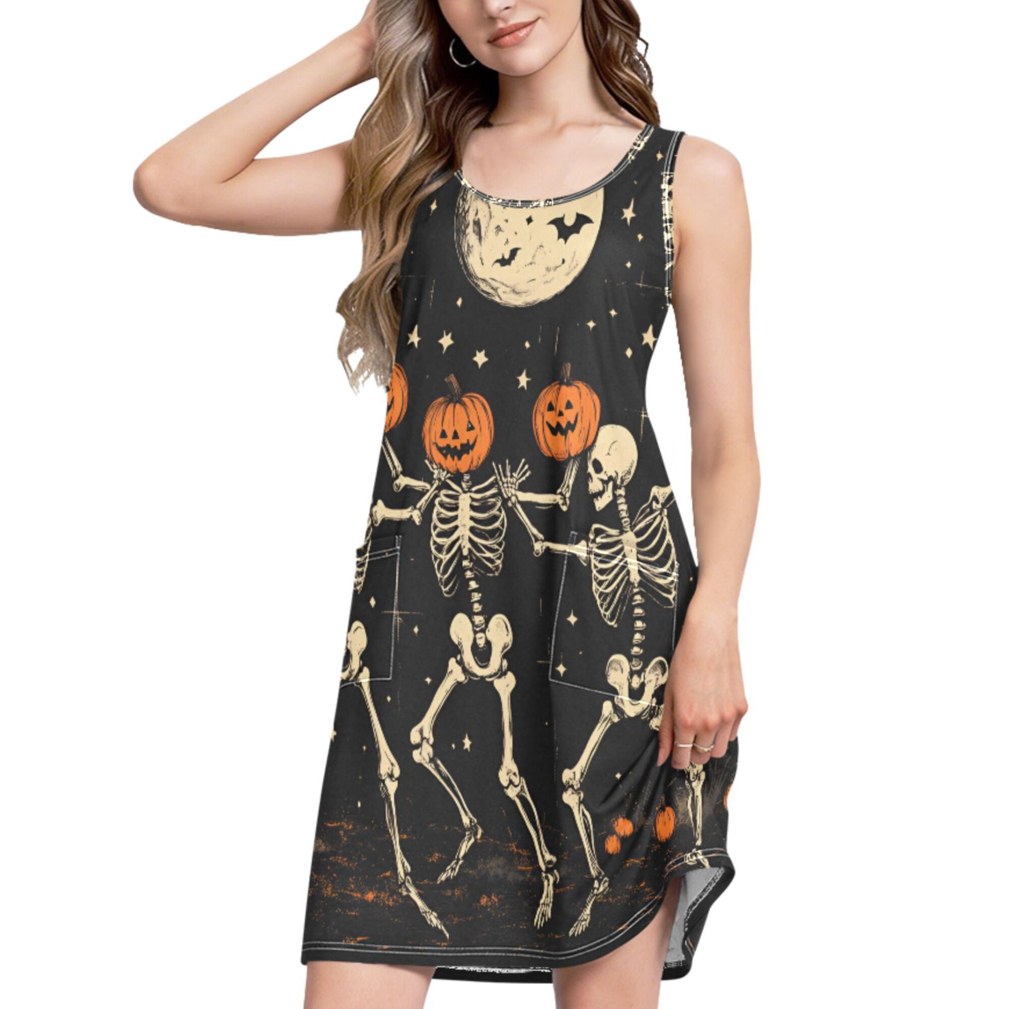 FORMRS Summer Dress for Women Loose U Neck Sleeveless Midi Beach ...