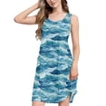thumbnail image 1 of FORMRS Summer Dress for Women Loose U Neck Sleeveless Midi Beach Sundresses with Pockets, Green Watercolor Ocean Waves, 1 of 8