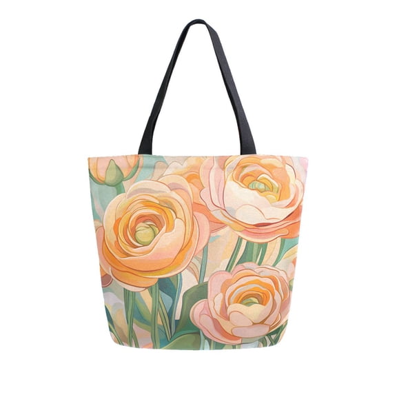 FORMRS Womens Canvas Tote Bag with Zipper Inner Pocket Shoulder Handbag, Abstract Floral Art