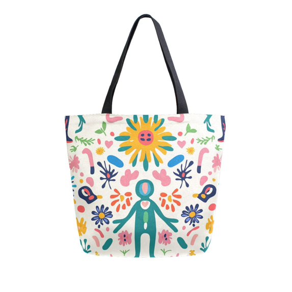 FORMRS Womens Canvas Tote Bag with Zipper Inner Pocket Shoulder Handbag, Abstract Floral
