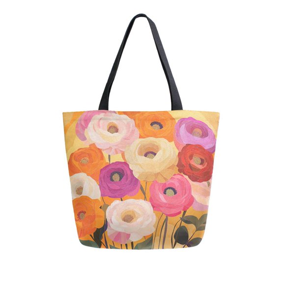 FORMRS Womens Canvas Tote Bag with Zipper Inner Pocket Shoulder Handbag, Abstract Floral
