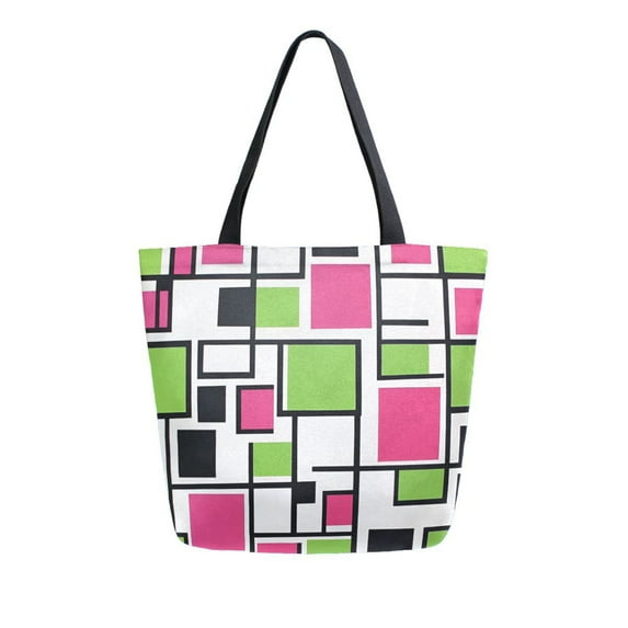 FORMRS Womens Canvas Tote Bag with Zipper Inner Pocket Shoulder Handbag, Abstract Geometric