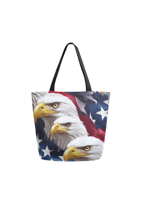 Womens Canvas Tote Bag with Zipper Inner Pocket Shoulder Handbag, American Eagle Pattern