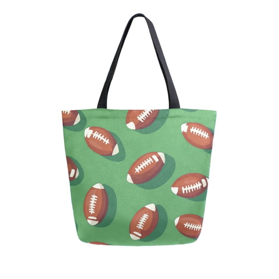 FORMRS Womens Canvas Tote Bag with Zipper Inner Pocket Shoulder Handbag, American Footballs