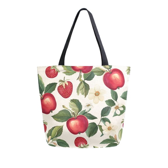 FORMRS Womens Canvas Tote Bag with Zipper Inner Pocket Shoulder Handbag, Apple Leaves Pattern
