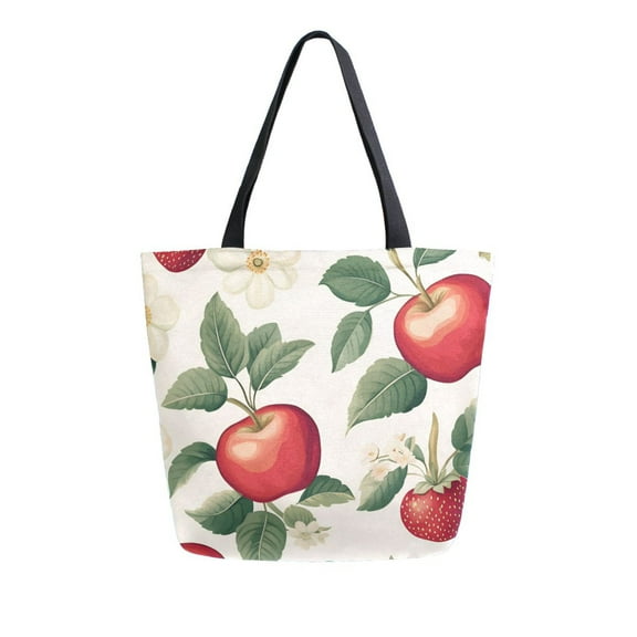 FORMRS Womens Canvas Tote Bag with Zipper Inner Pocket Shoulder Handbag, Apples Flower Pattern