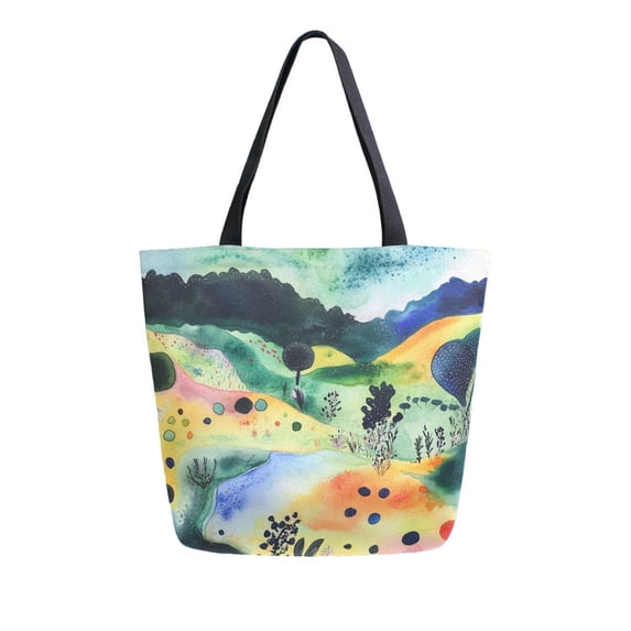 FORMRS Womens Canvas Tote Bag with Zipper Inner Pocket Shoulder Handbag, Art Field