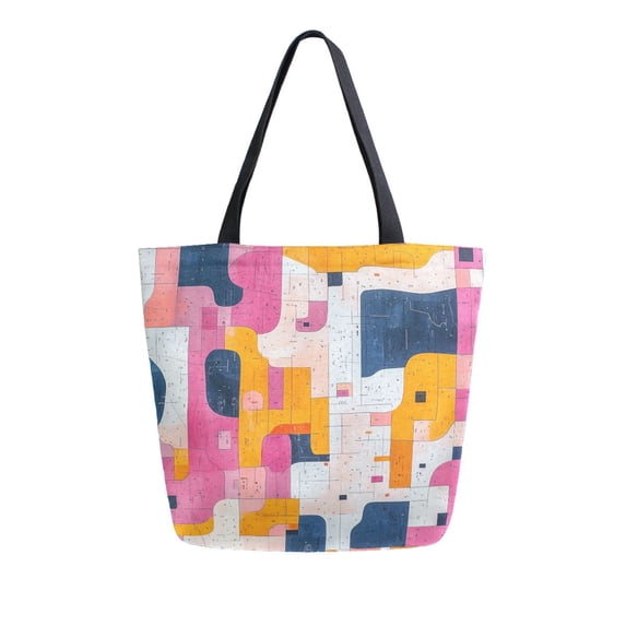 FORMRS Womens Canvas Tote Bag with Zipper Inner Pocket Shoulder Handbag, Art Geometric
