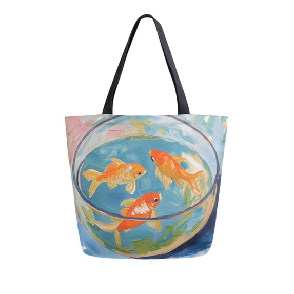 FORMRS Womens Canvas Tote Bag with Zipper Inner Pocket Shoulder Handbag, Art Goldfish