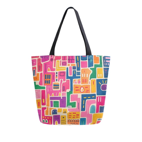 FORMRS Womens Canvas Tote Bag with Zipper Inner Pocket Shoulder Handbag, Art Map