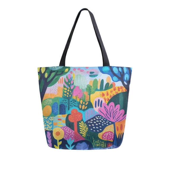 FORMRS Womens Canvas Tote Bag with Zipper Inner Pocket Shoulder Handbag, Art Plants
