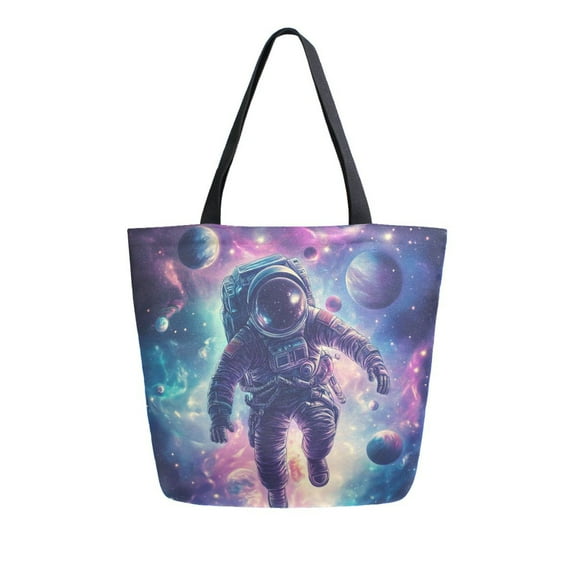 FORMRS Womens Canvas Tote Bag with Zipper Inner Pocket Shoulder Handbag, Astronaut Pattern