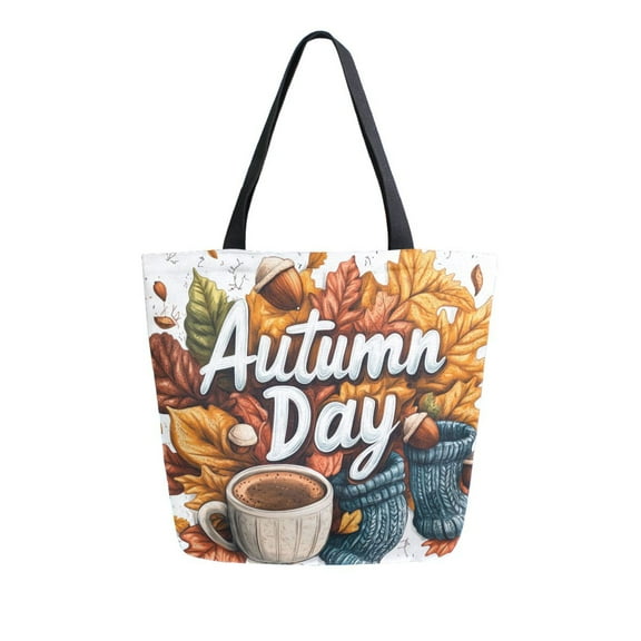 FORMRS Womens Canvas Tote Bag with Zipper Inner Pocket Shoulder Handbag, Autumn Day Pattern