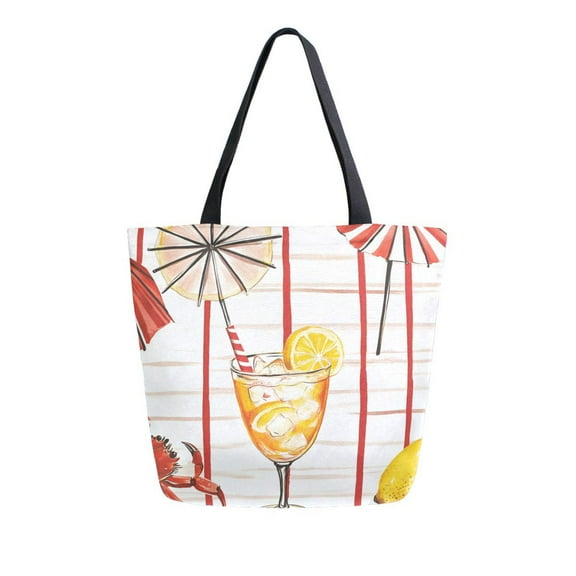 FORMRS Womens Canvas Tote Bag with Zipper Inner Pocket Shoulder Handbag, Beach Crab