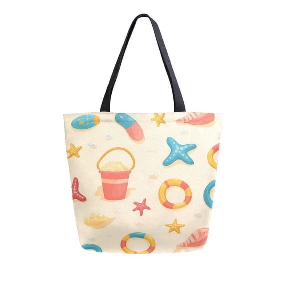 FORMRS Womens Canvas Tote Bag with Zipper Inner Pocket Shoulder Handbag, Beach Pattern