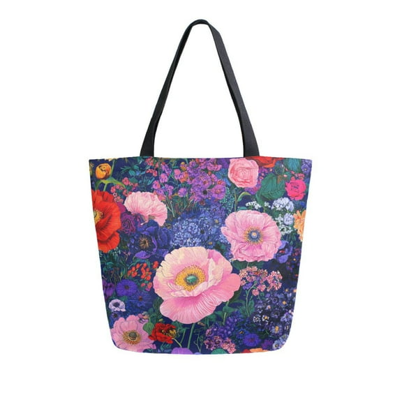 FORMRS Womens Canvas Tote Bag with Zipper Inner Pocket Shoulder Handbag, Beautiful Floral Pattern