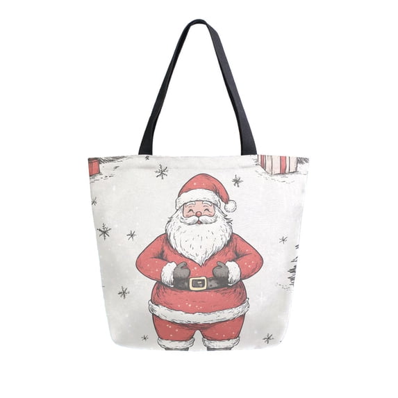 FORMRS Womens Canvas Tote Bag with Zipper Inner Pocket Shoulder Handbag, Beige Christmas Santa