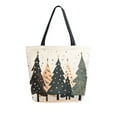 thumbnail image 1 of FORMRS Womens Canvas Tote Bag with Zipper Inner Pocket Shoulder Handbag, Beige Christmas Trees, 1 of 7