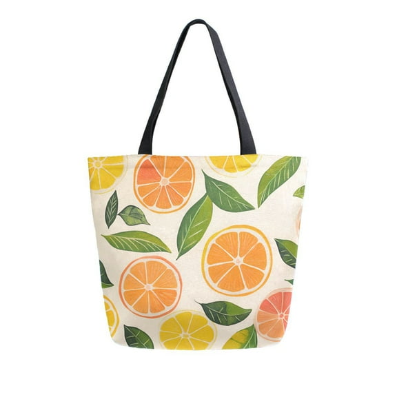 FORMRS Womens Canvas Tote Bag with Zipper Inner Pocket Shoulder Handbag, Beige Citrus Leaves