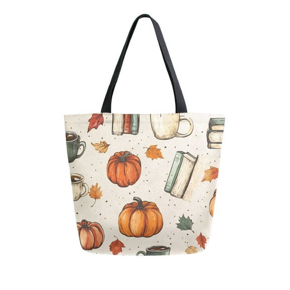 FORMRS Womens Canvas Tote Bag with Zipper Inner Pocket Shoulder Handbag, Beige Fall Coffee