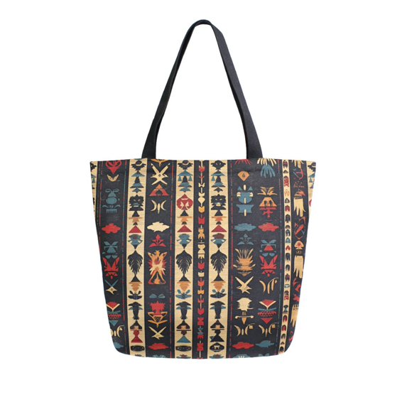 FORMRS Womens Canvas Tote Bag with Zipper Inner Pocket Shoulder Handbag, Beige Geometric