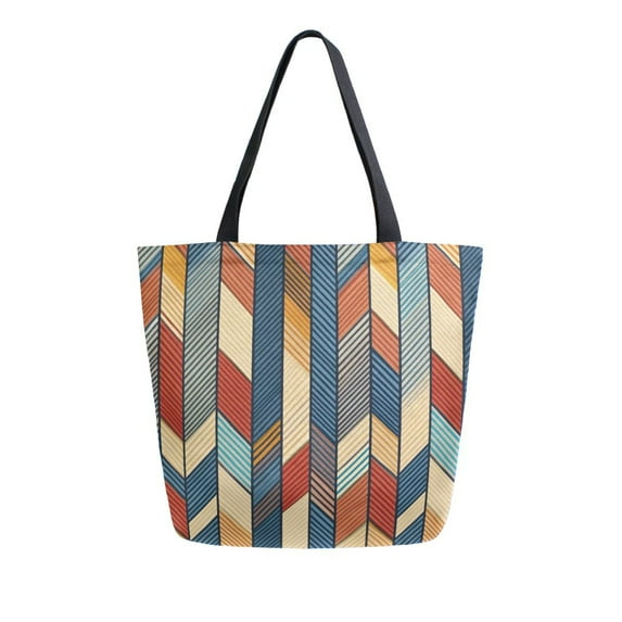 FORMRS Womens Canvas Tote Bag with Zipper Inner Pocket Shoulder Handbag, Beige Geometric