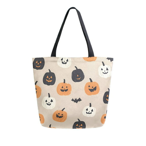 FORMRS Womens Canvas Tote Bag with Zipper Inner Pocket Shoulder Handbag, Beige Halloween Pumpkin