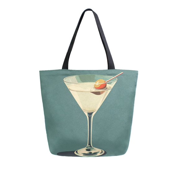 FORMRS Womens Canvas Tote Bag with Zipper Inner Pocket Shoulder Handbag, Beige Martini