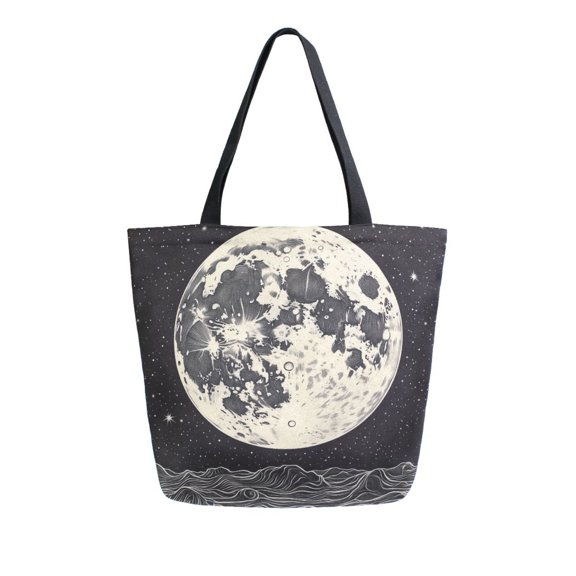 FORMRS Womens Canvas Tote Bag with Zipper Inner Pocket Shoulder Handbag, Beige Moon