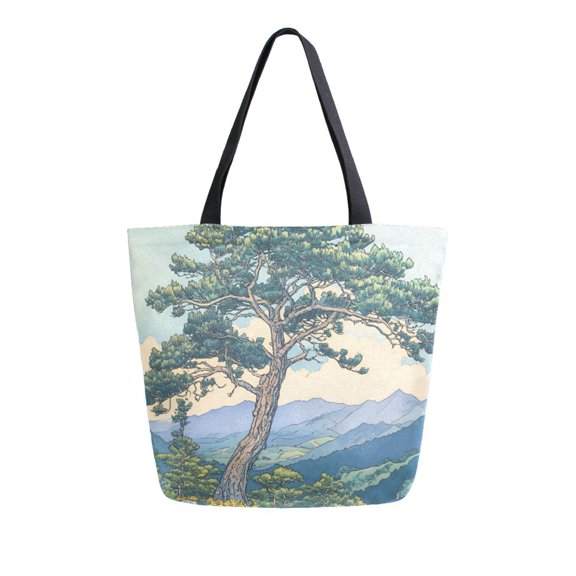 FORMRS Womens Canvas Tote Bag with Zipper Inner Pocket Shoulder Handbag, Beige Mountain