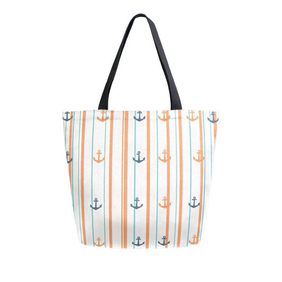 FORMRS Womens Canvas Tote Bag with Zipper Inner Pocket Shoulder Handbag, Beige Nautical Pattern