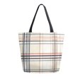 thumbnail image 1 of FORMRS Womens Canvas Tote Bag with Zipper Inner Pocket Shoulder Handbag, Beige Plaid Pattern, 1 of 7