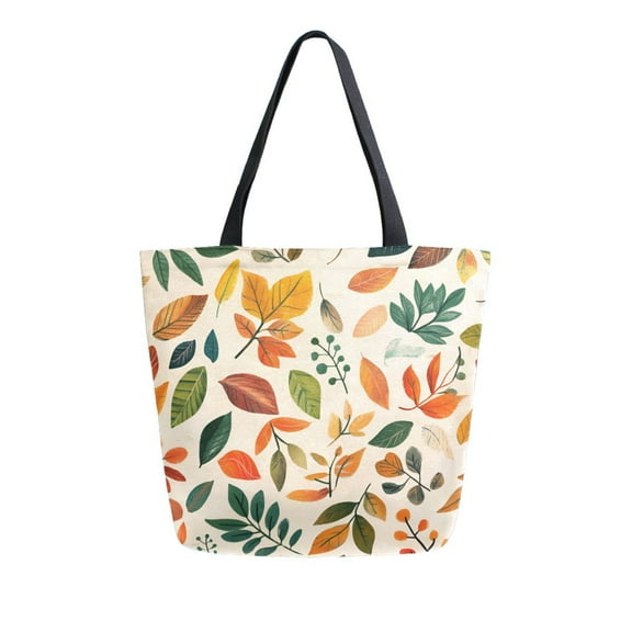 FORMRS Womens Canvas Tote Bag with Zipper Inner Pocket Shoulder Handbag, Beige Retro Leaves