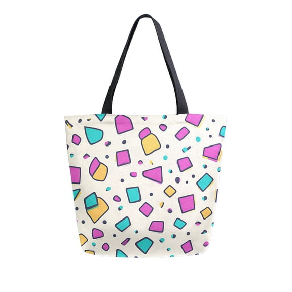 FORMRS Womens Canvas Tote Bag with Zipper Inner Pocket Shoulder Handbag, Beige Retro Pattern