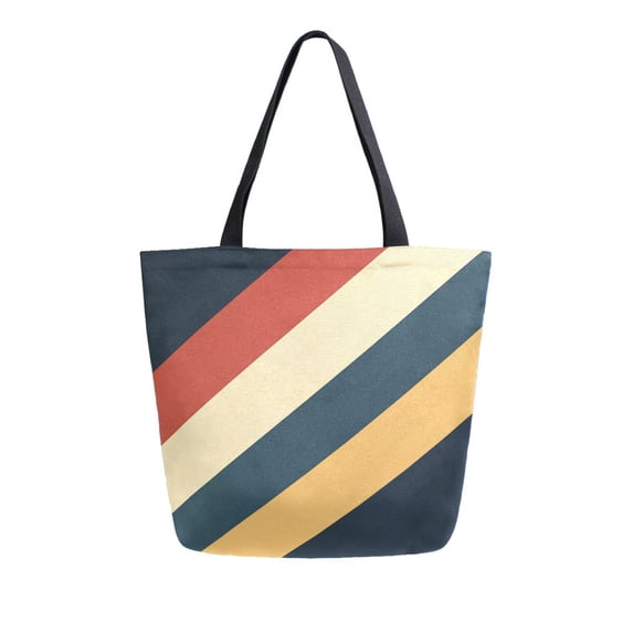 FORMRS Womens Canvas Tote Bag with Zipper Inner Pocket Shoulder Handbag, Beige Stripes