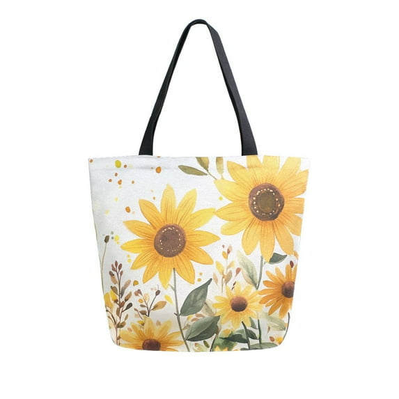 FORMRS Womens Canvas Tote Bag with Zipper Inner Pocket Shoulder Handbag, Beige Sunflowers