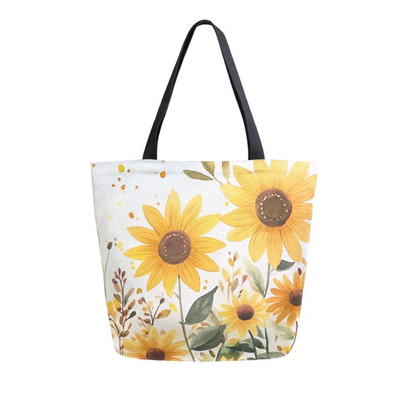 FORMRS Womens Canvas Tote Bag with Zipper Inner Pocket Shoulder Handbag, Beige Sunflowers
