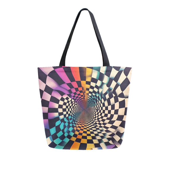 FORMRS Womens Canvas Tote Bag with Zipper Inner Pocket Shoulder Handbag, Beige Wavy Plaid