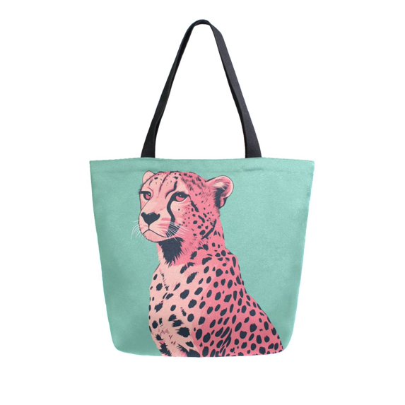 FORMRS Womens Canvas Tote Bag with Zipper Inner Pocket Shoulder Handbag, Big Pink Cheetah
