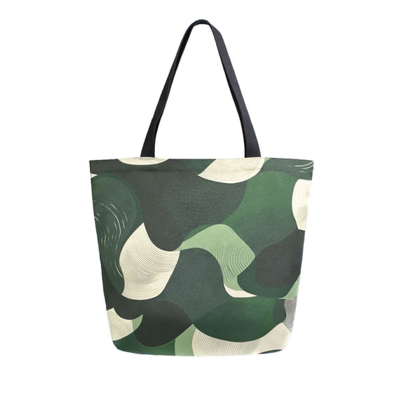 FORMRS Womens Canvas Tote Bag with Zipper Inner Pocket Shoulder Handbag, Black Abstract