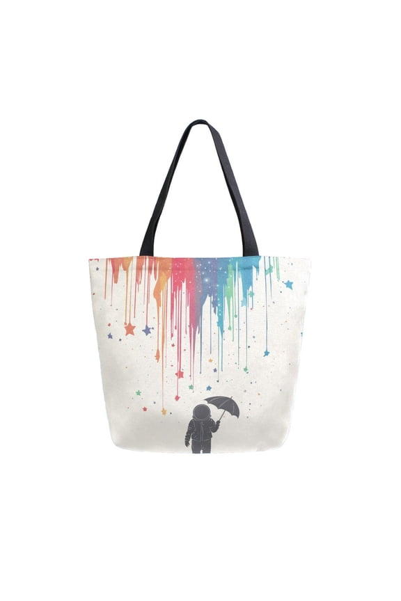 Womens Canvas Tote Bag with Zipper Inner Pocket Shoulder Handbag, Black Astronaut