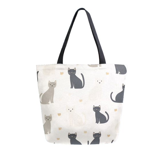 FORMRS Womens Canvas Tote Bag with Zipper Inner Pocket Shoulder Handbag, Black Cute Cats