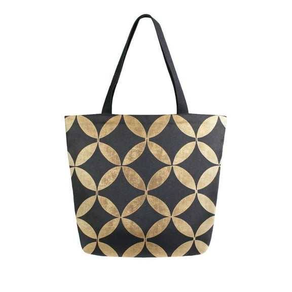 FORMRS Womens Canvas Tote Bag with Zipper Inner Pocket Shoulder Handbag, Black Geometric